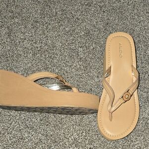 Aldo Beige Wedge Sandals